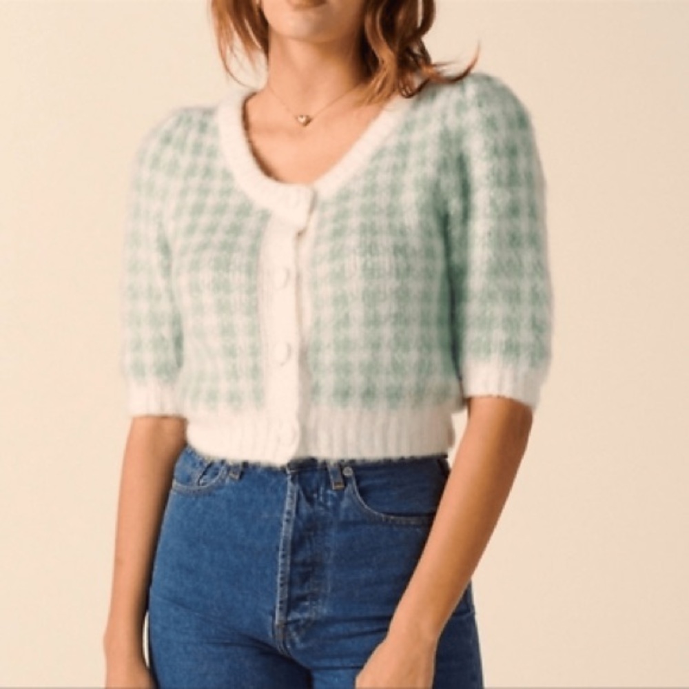 Rouje Ronny Green and White Checkered Cardigan - Picture 5 of 8